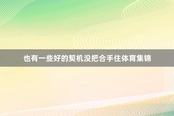 也有一些好的契机没把合手住体育集锦